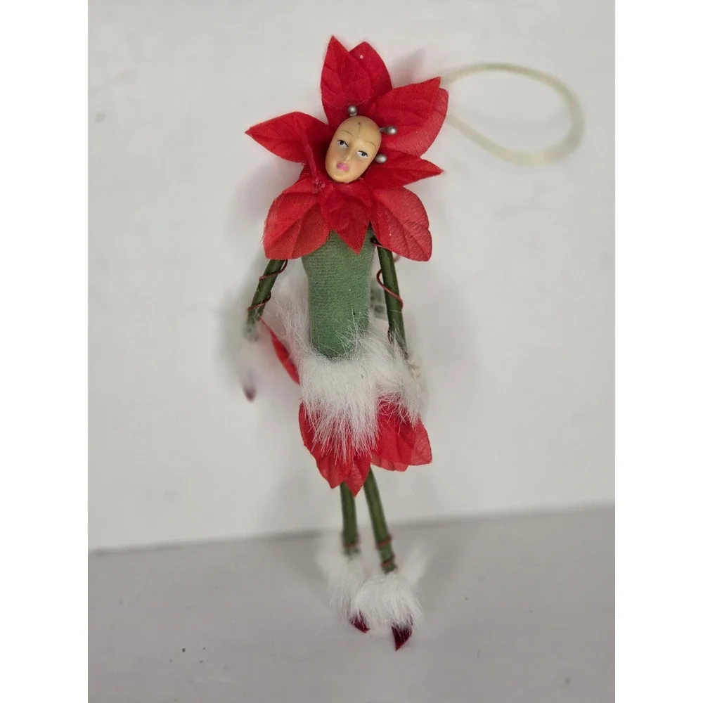Patience Brewster Poinsettia Flower Fairy Christmas Ornament Red Kitschy 2006